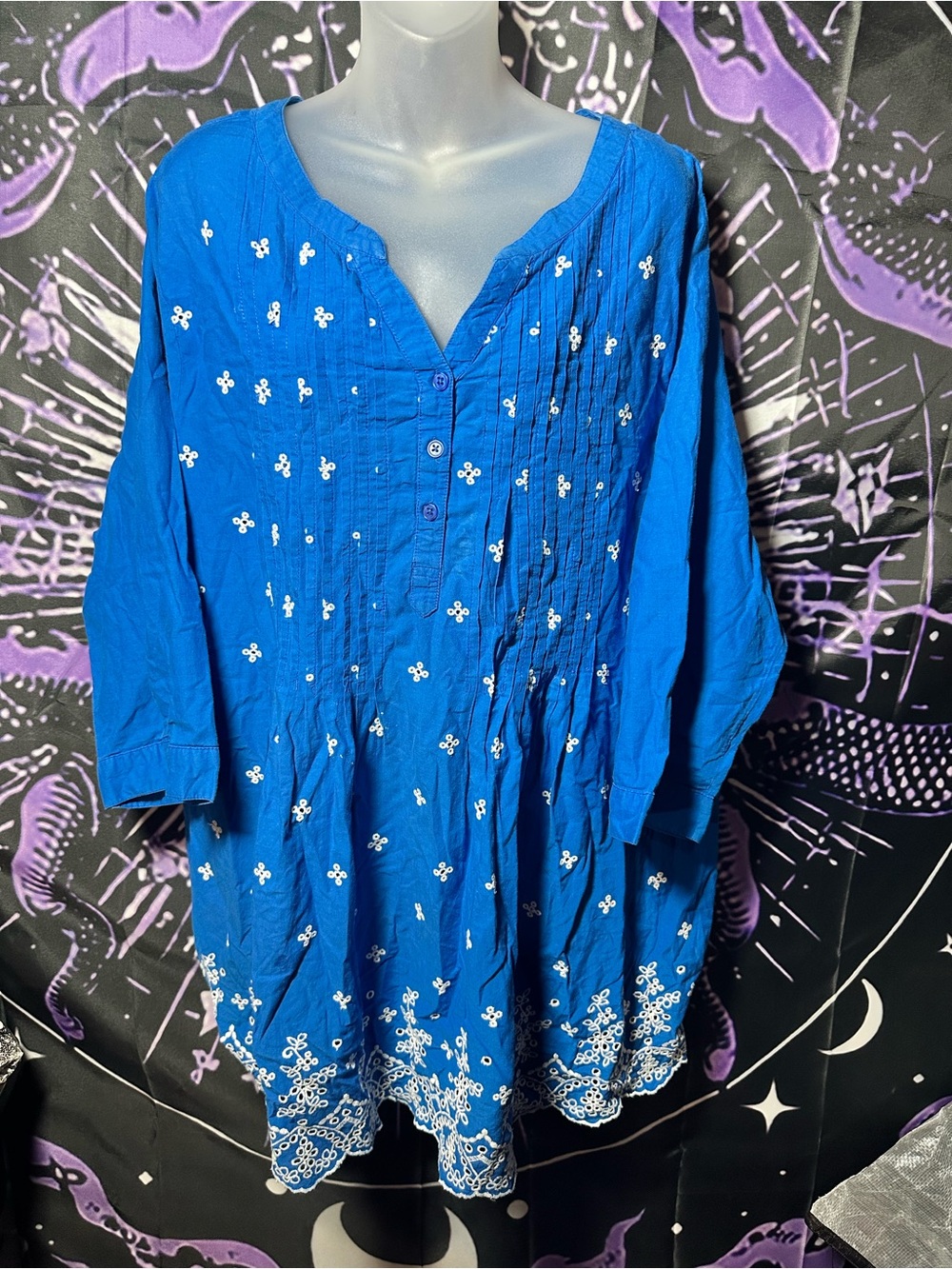Woman Within Royal Blue Embroidered Tunic